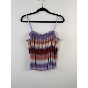 Madewell Striped Pleated Ruffle Cami Adjustable Straps Coquette Softcore Medium